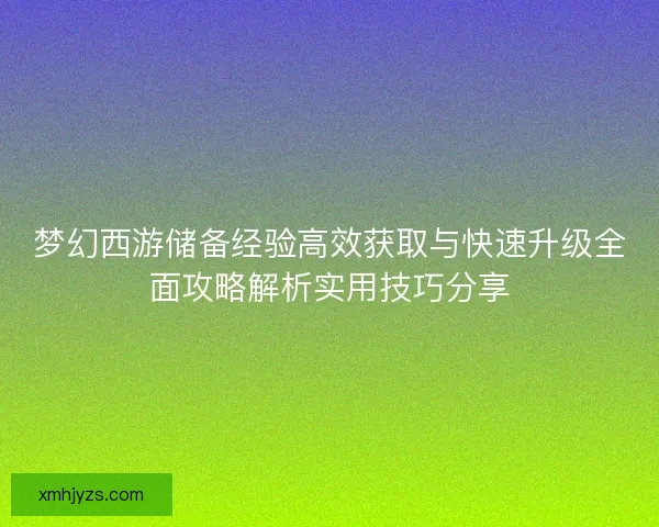 梦幻西游储备经验高效获取与快速升级全面攻略解析实用技巧分享
